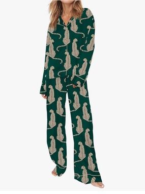Green Leopard Print Pajama Set